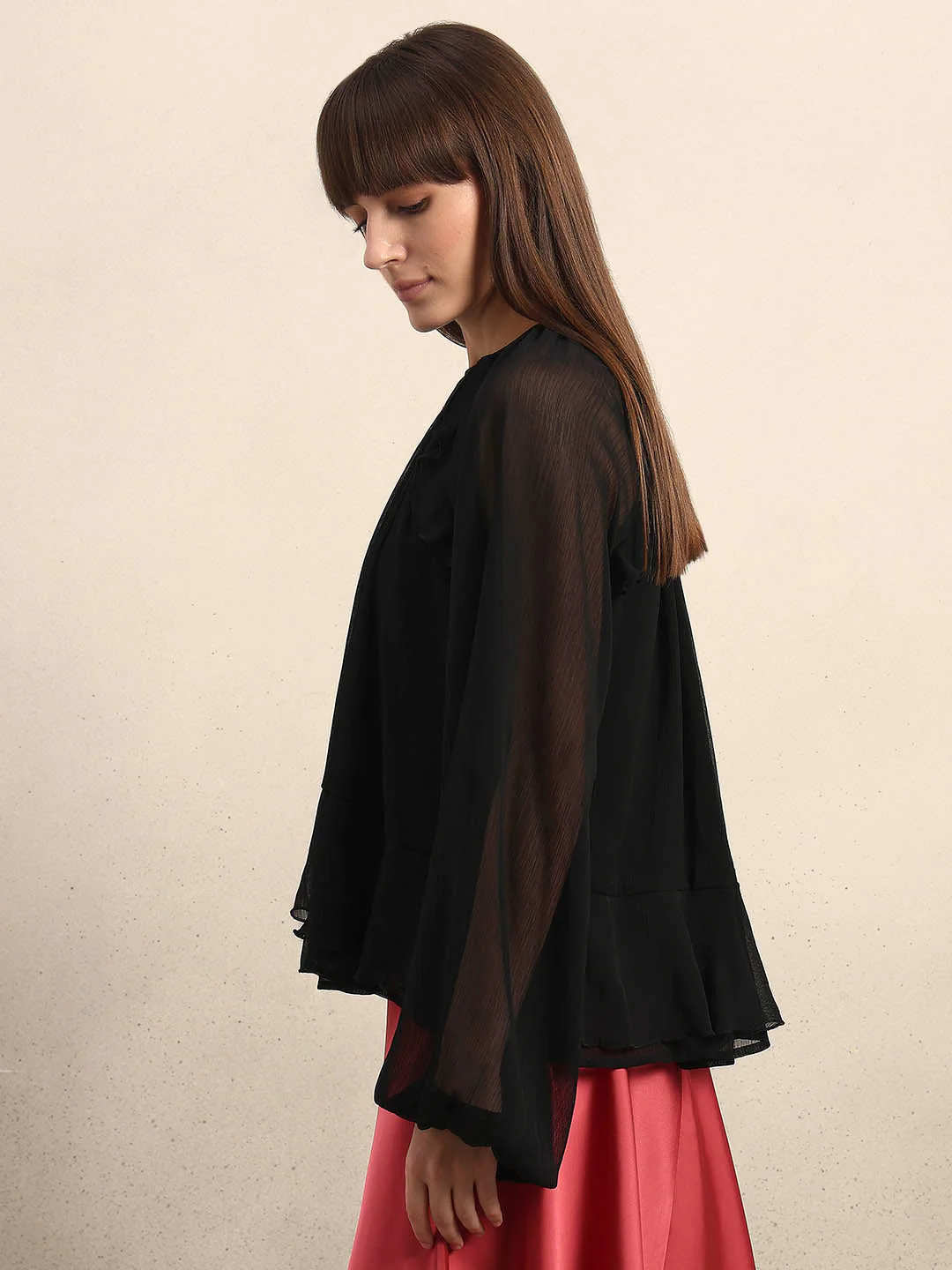 Sheer Ruffle Top - Black - Image 3