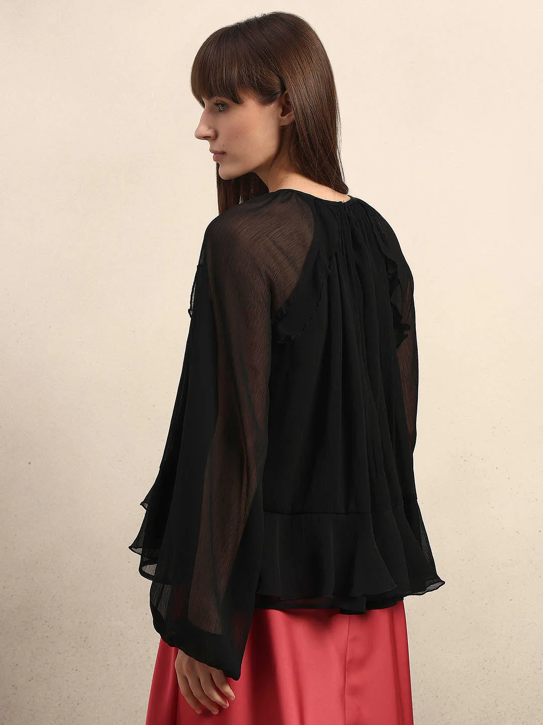 Sheer Ruffle Top - Black - Image 4