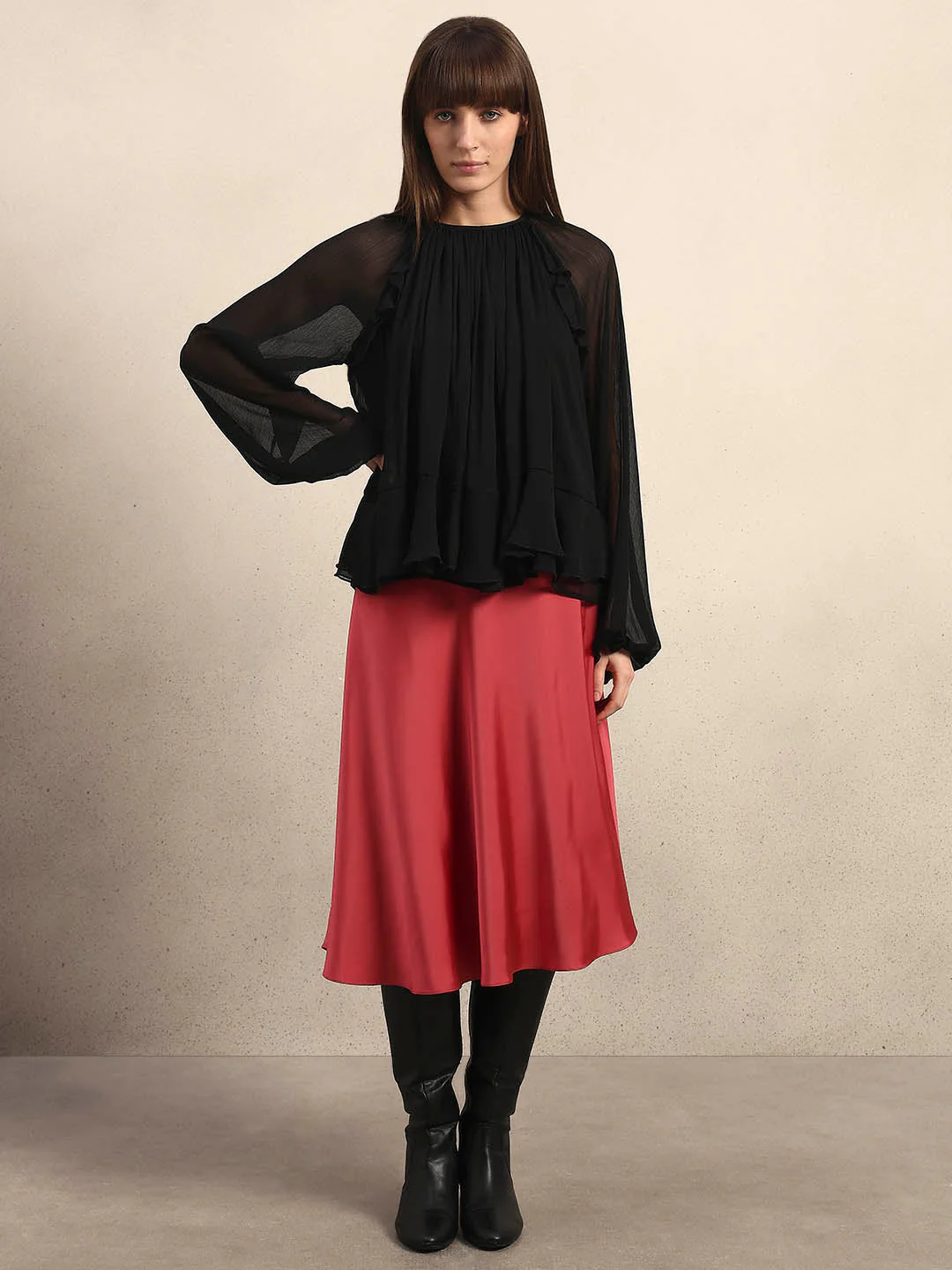 Sheer Ruffle Top - Black - Image 5
