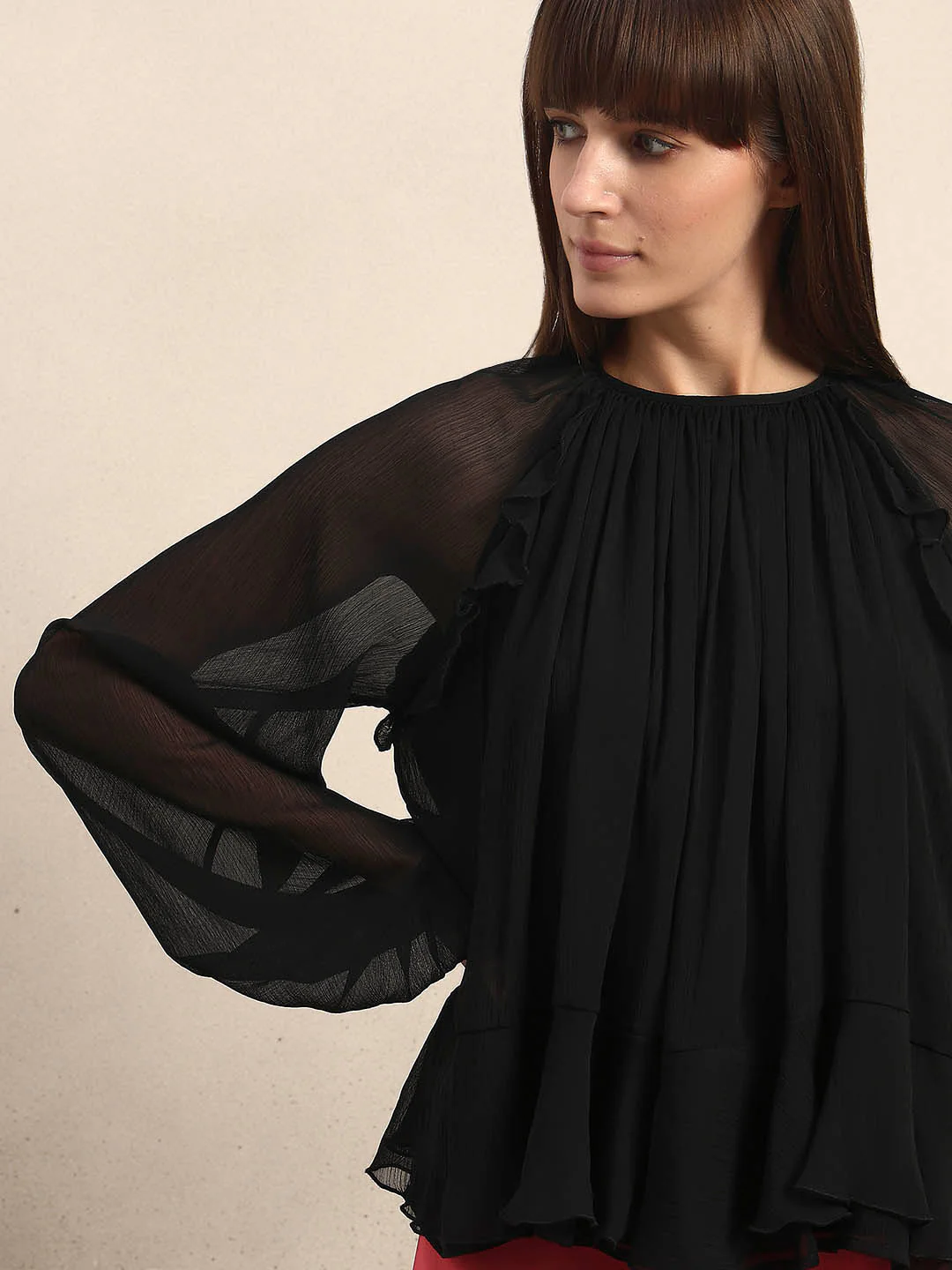 Sheer Ruffle Top - Black - Image 6