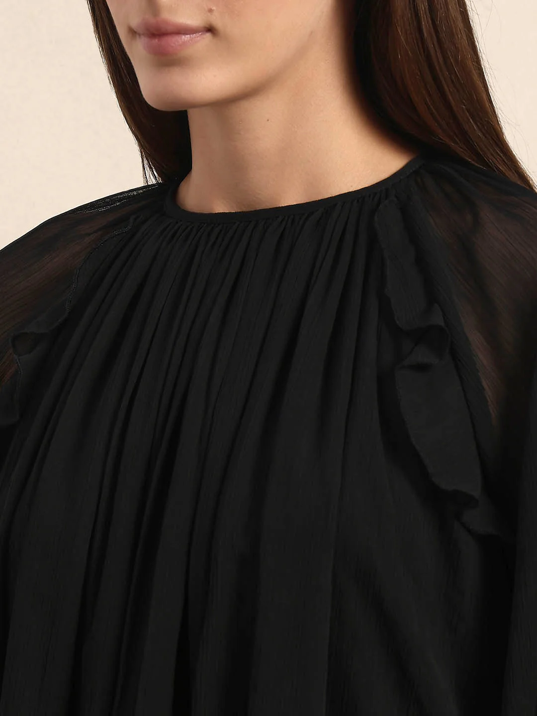 Sheer Ruffle Top - Black - Image 8