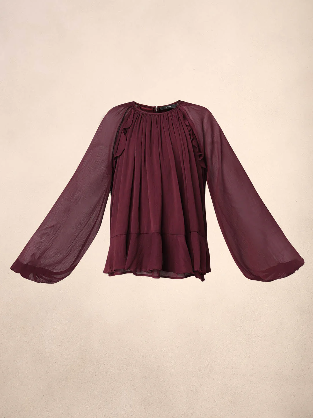 Sheer Ruffle Top - Maroon - Image 7