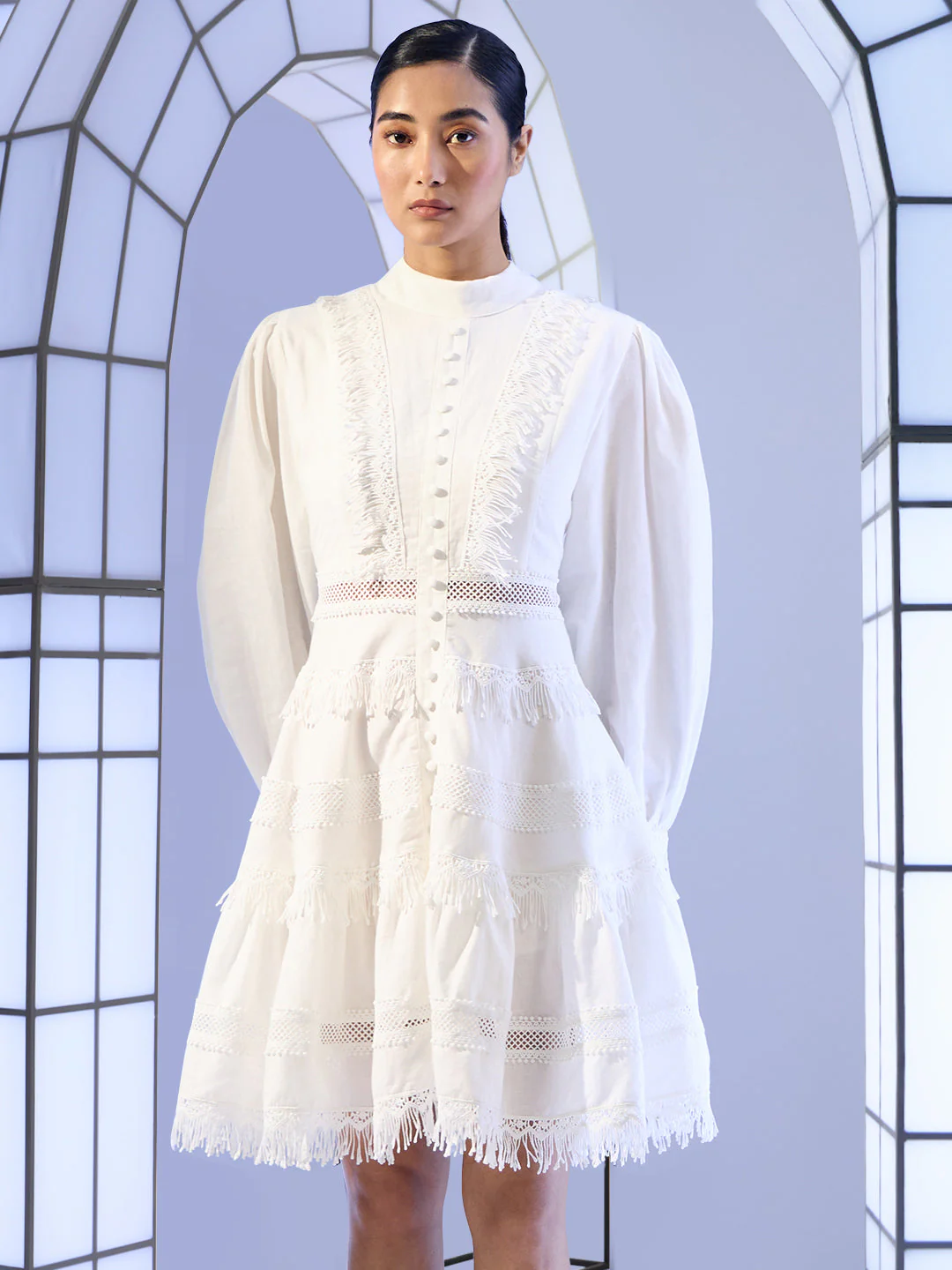 EDIT White Boho Tiered Mini Dress - Image 2