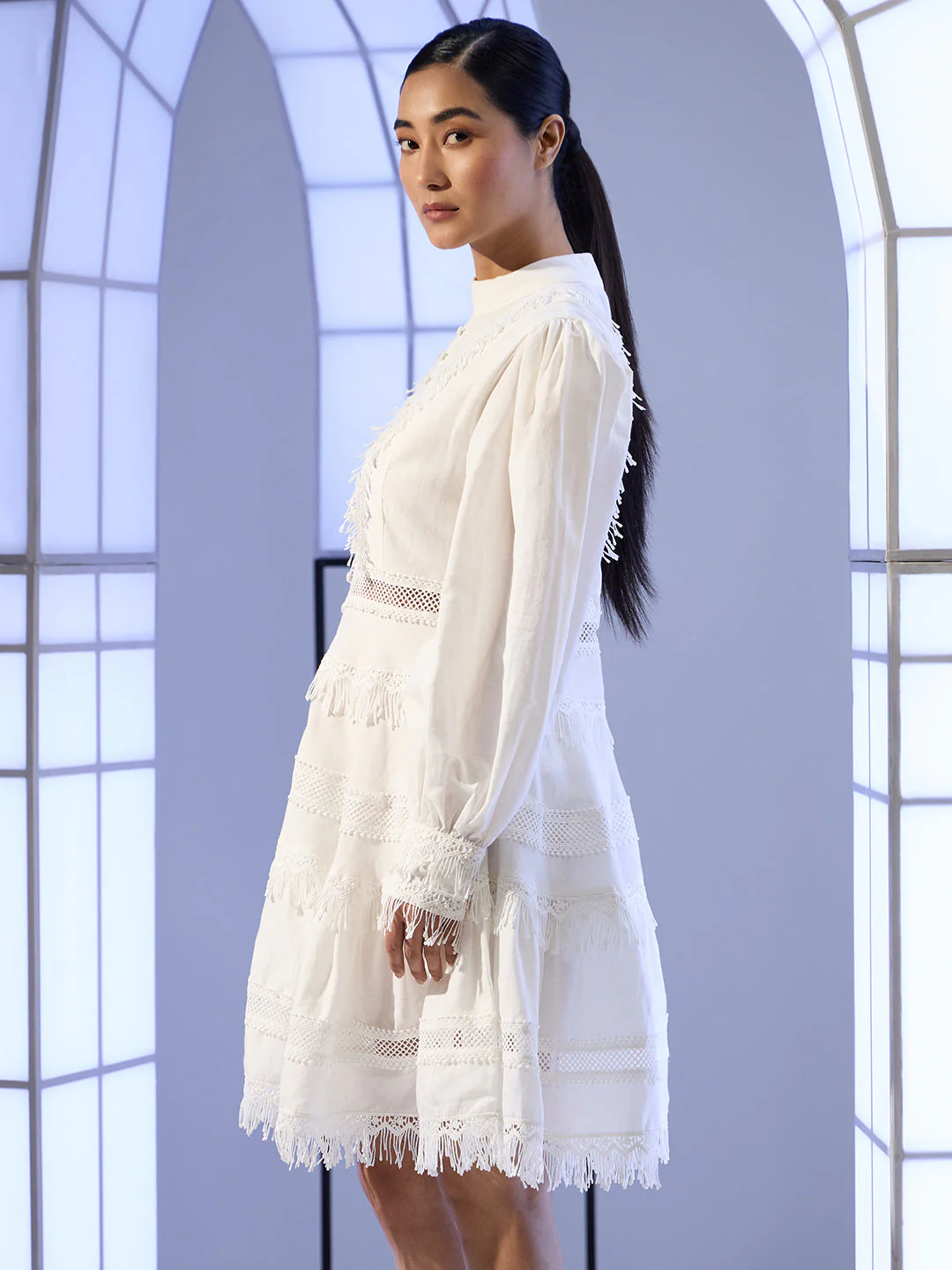 EDIT White Boho Tiered Mini Dress - Image 3