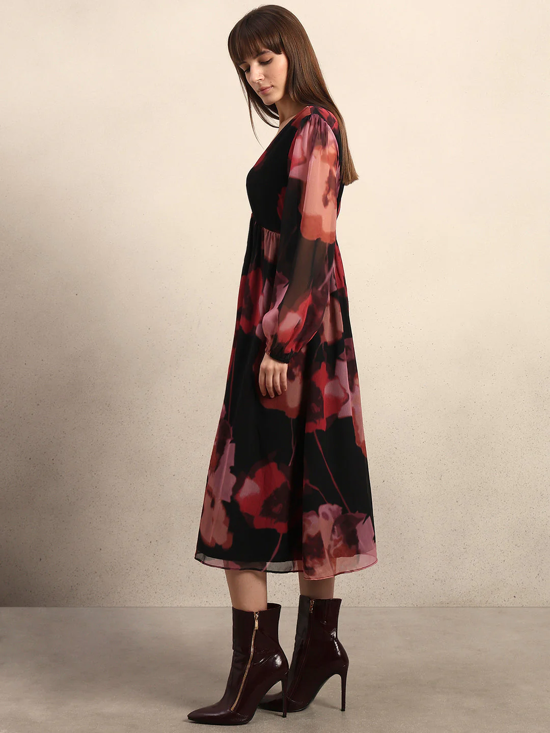 Floral V-Neck Midi Dress - Image 3
