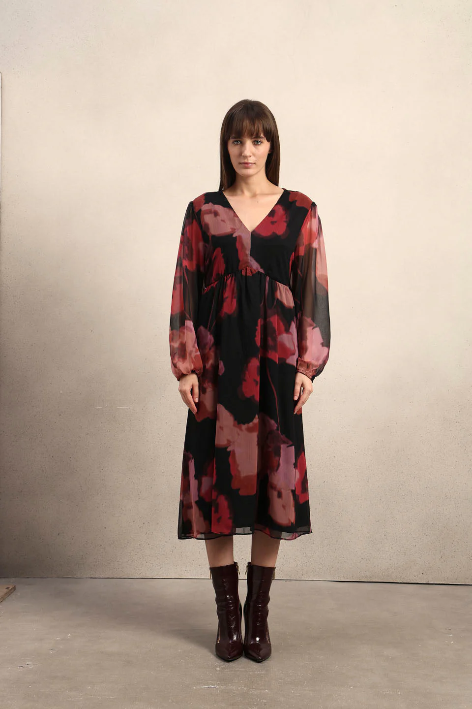 Floral V-Neck Midi Dress - Image 8