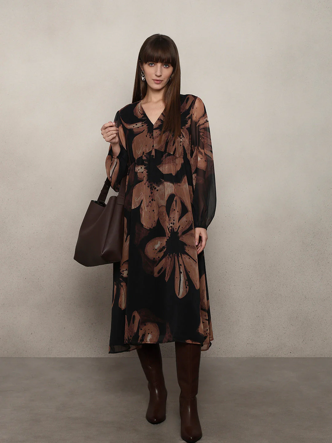 Floral Midi V-Neck Dress