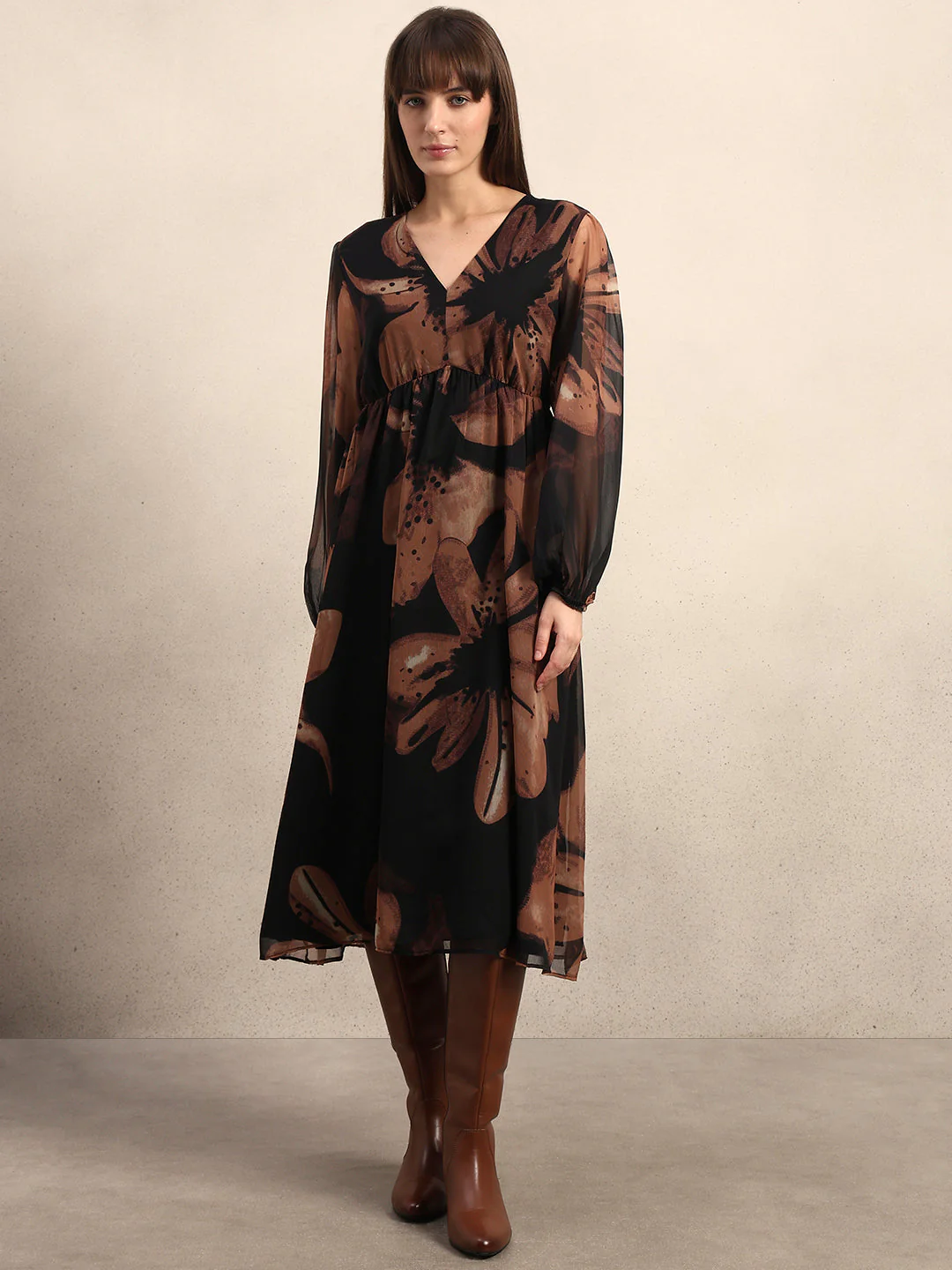 Floral Midi V-Neck Dress - Image 2