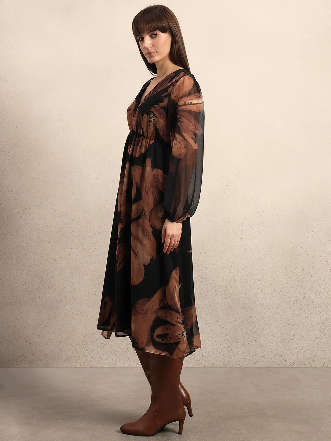 Floral Midi V-Neck Dress - Image 3