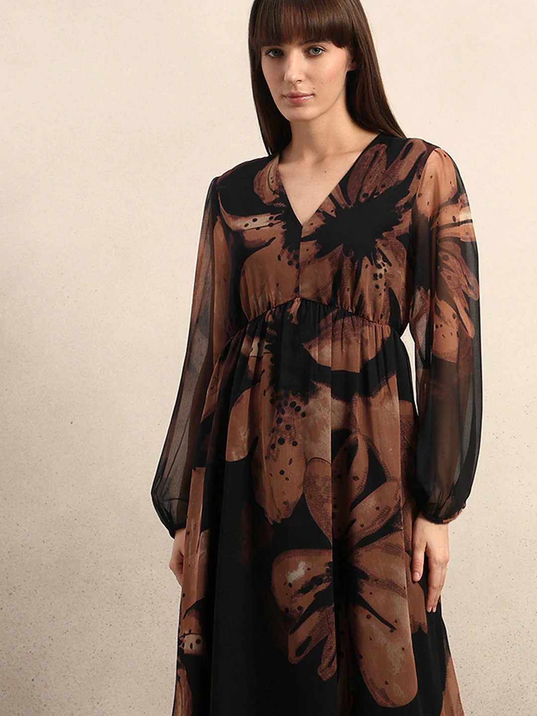 Floral Midi V-Neck Dress - Image 5