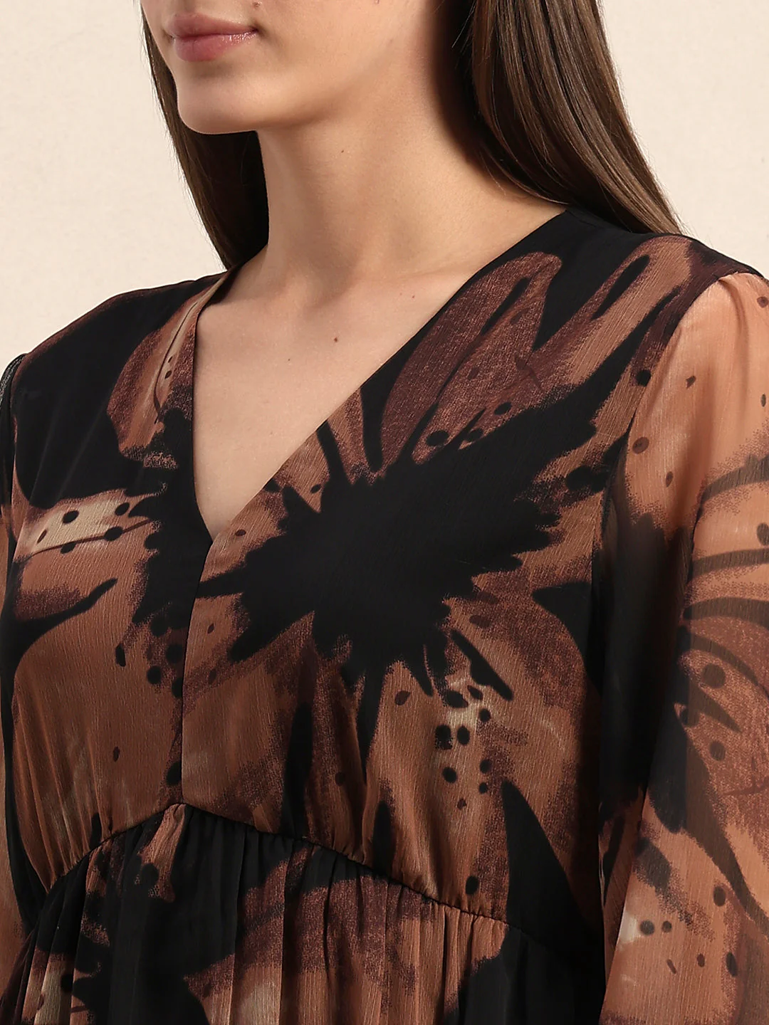 Floral Midi V-Neck Dress - Image 6