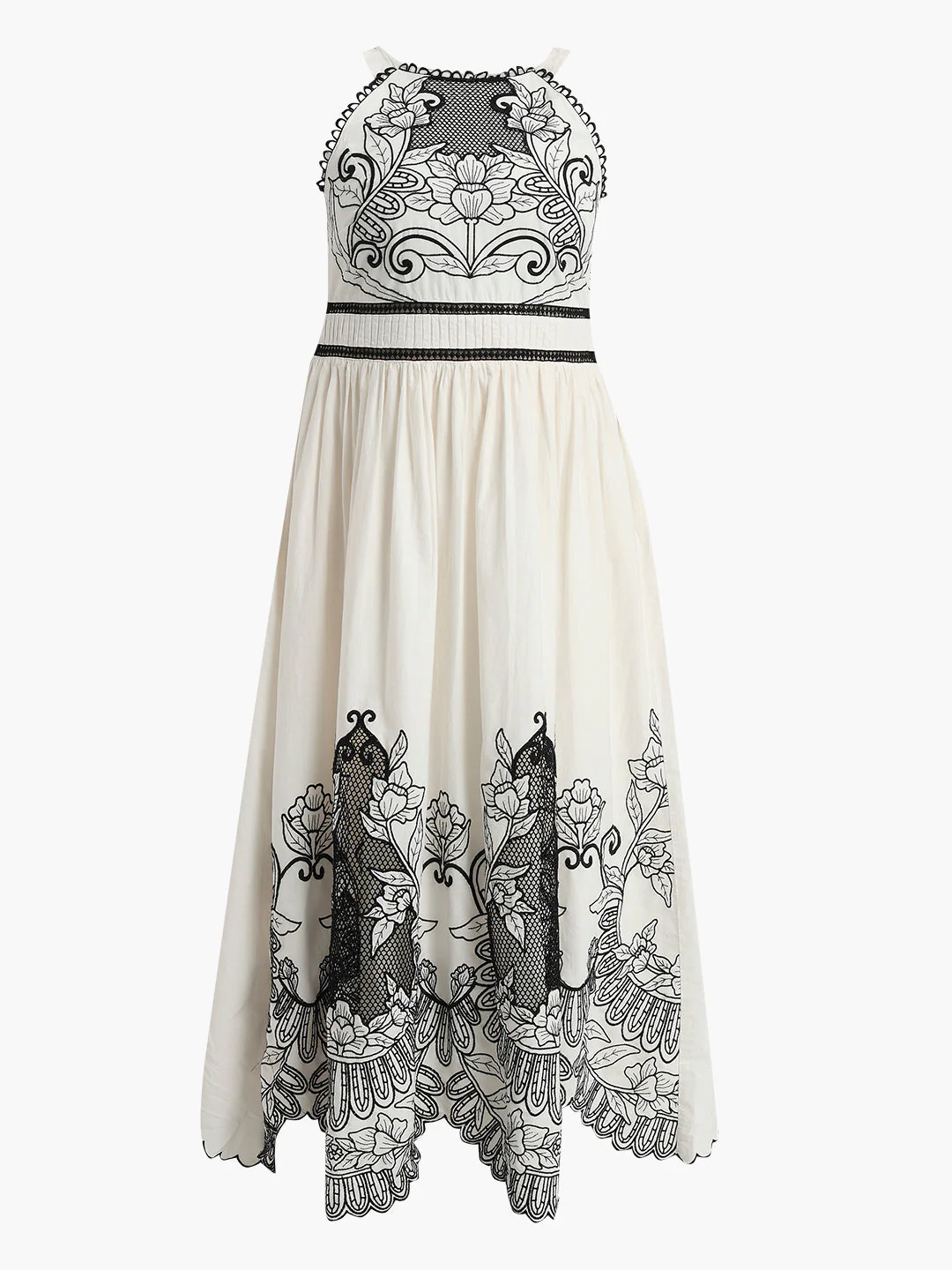 EDIT White & Black Embroidered Halter Neck Dress - Image 7
