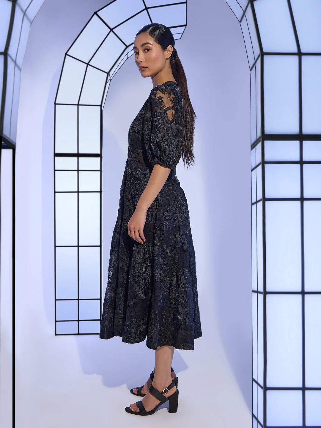 Black Lace Midaxi Dress - Image 3