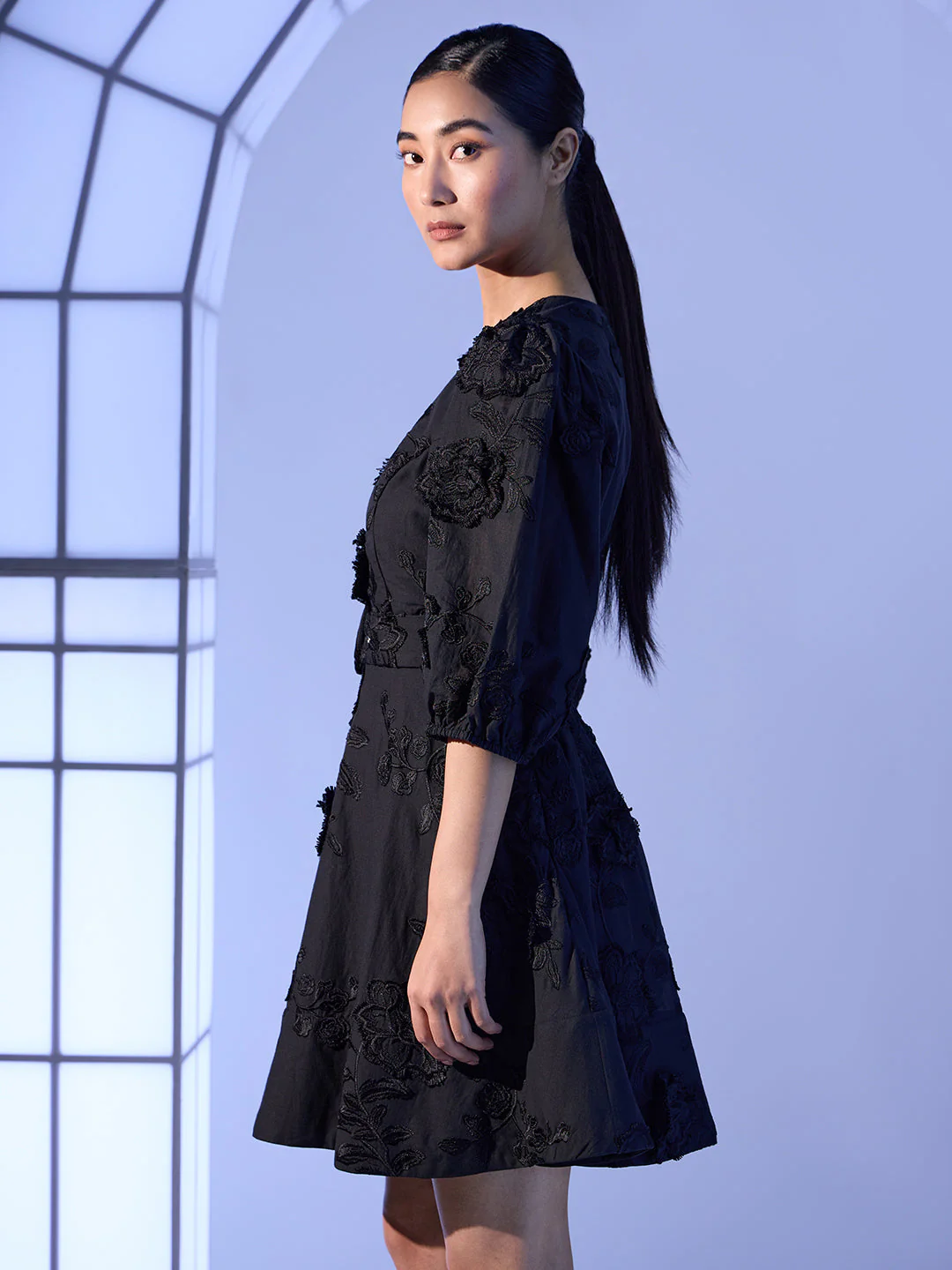EDIT Floral Embroidered Puff Sleeves Dress - Image 3