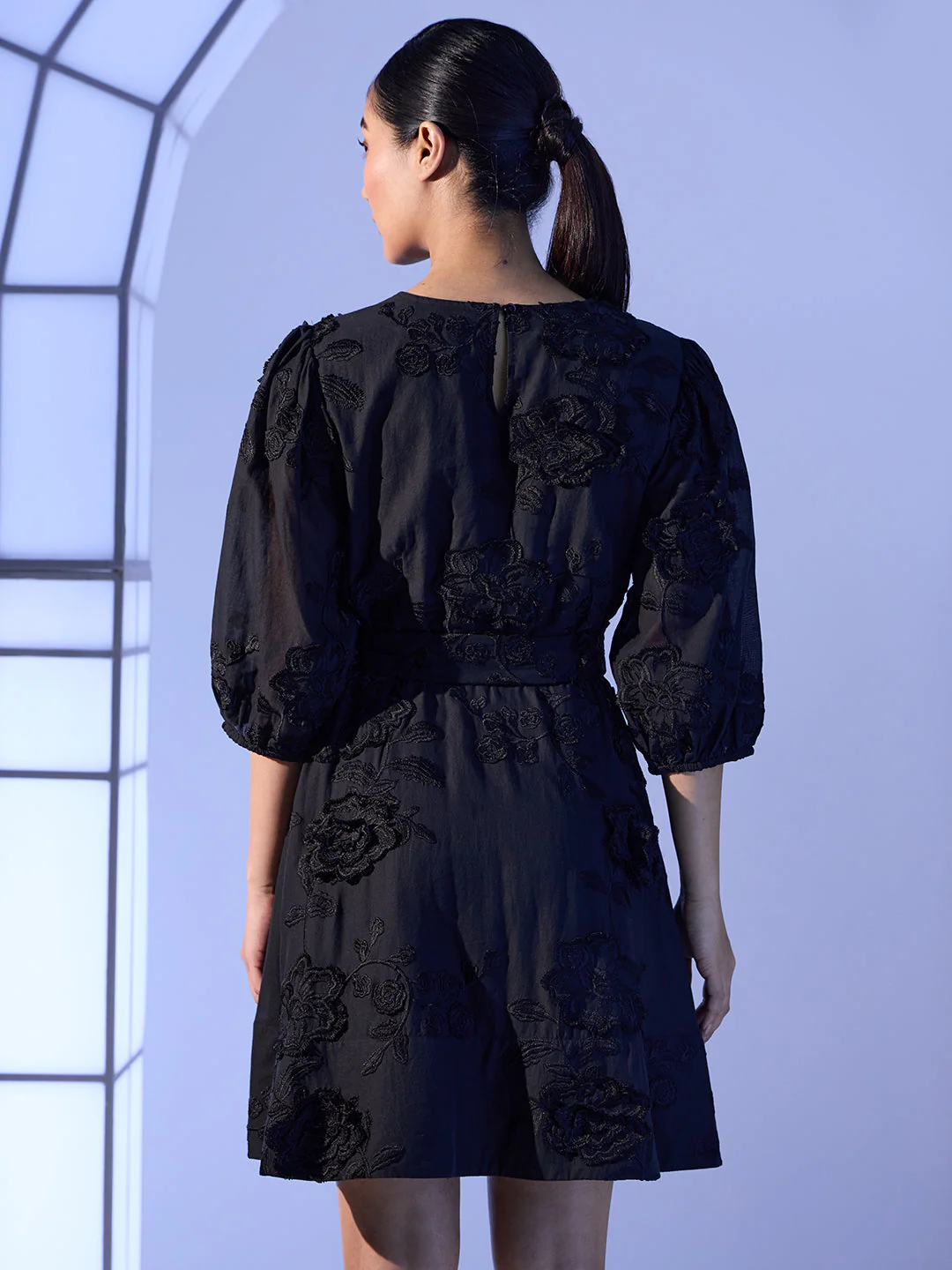 EDIT Floral Embroidered Puff Sleeves Dress - Image 4
