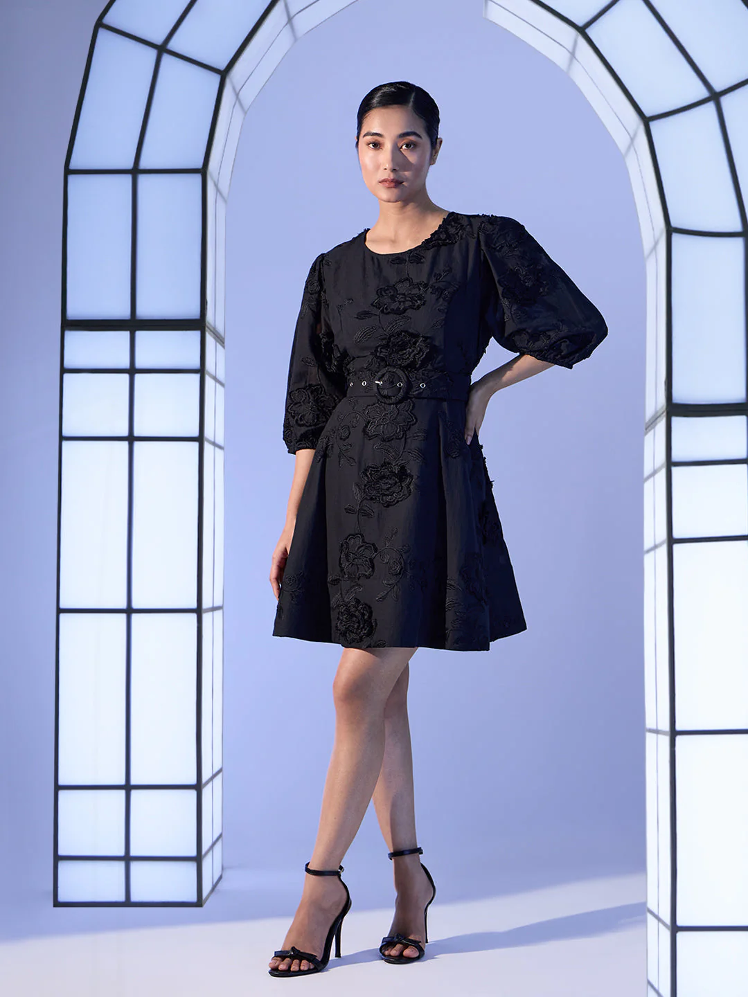 EDIT Floral Embroidered Puff Sleeves Dress - Image 5