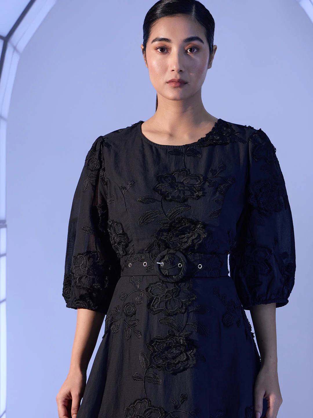 EDIT Floral Embroidered Puff Sleeves Dress - Image 6