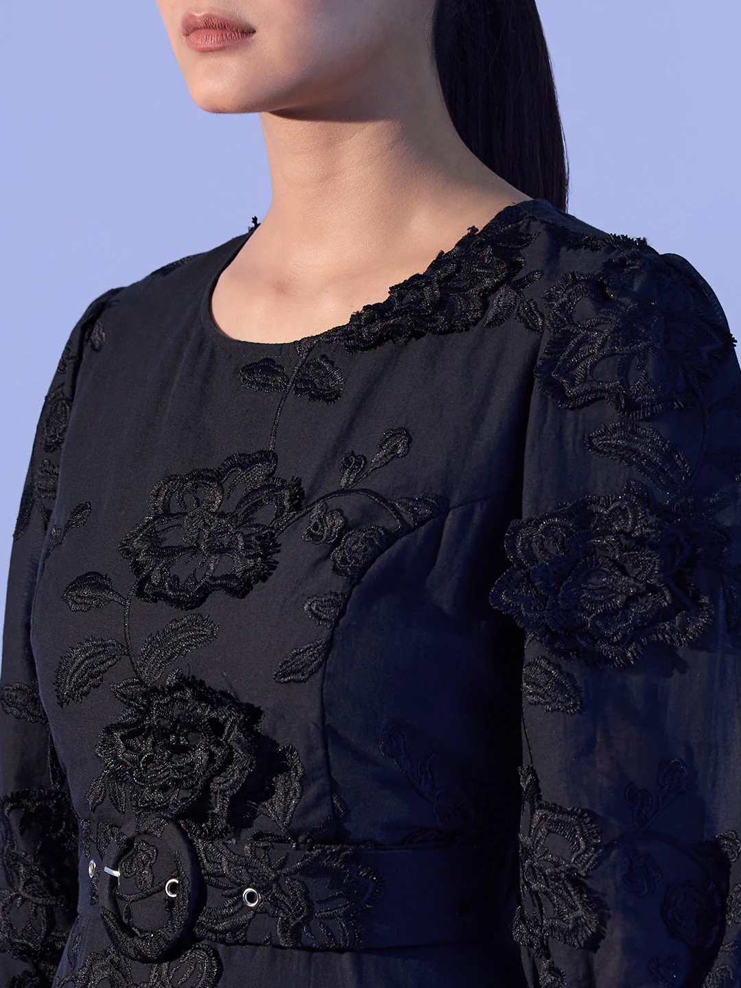 EDIT Floral Embroidered Puff Sleeves Dress - Image 8