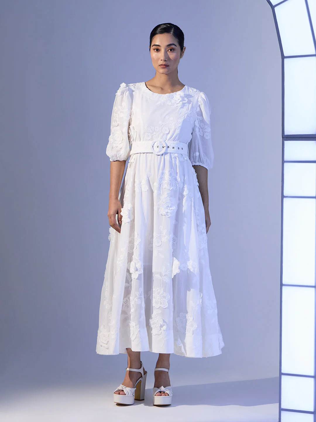 EDIT Embroidered Belted Dress - Image 2