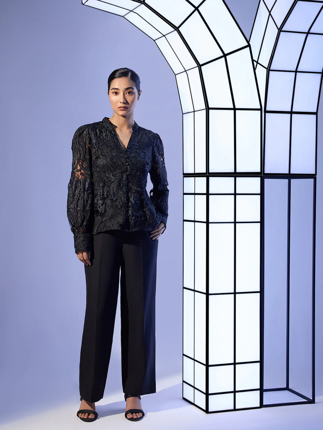 EDIT Black Sheer Embroidered Shirt - Image 5