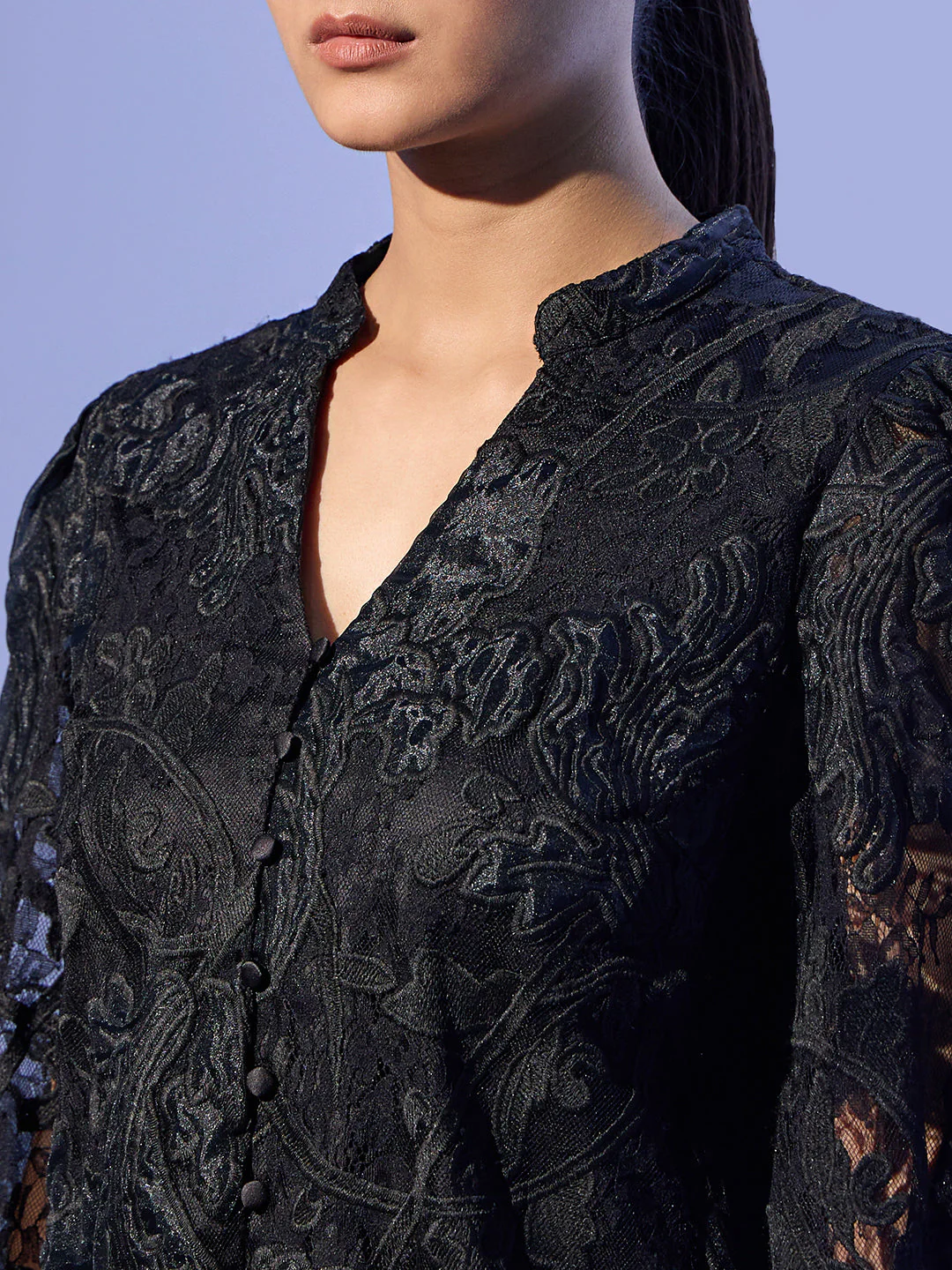 EDIT Black Sheer Embroidered Shirt - Image 8