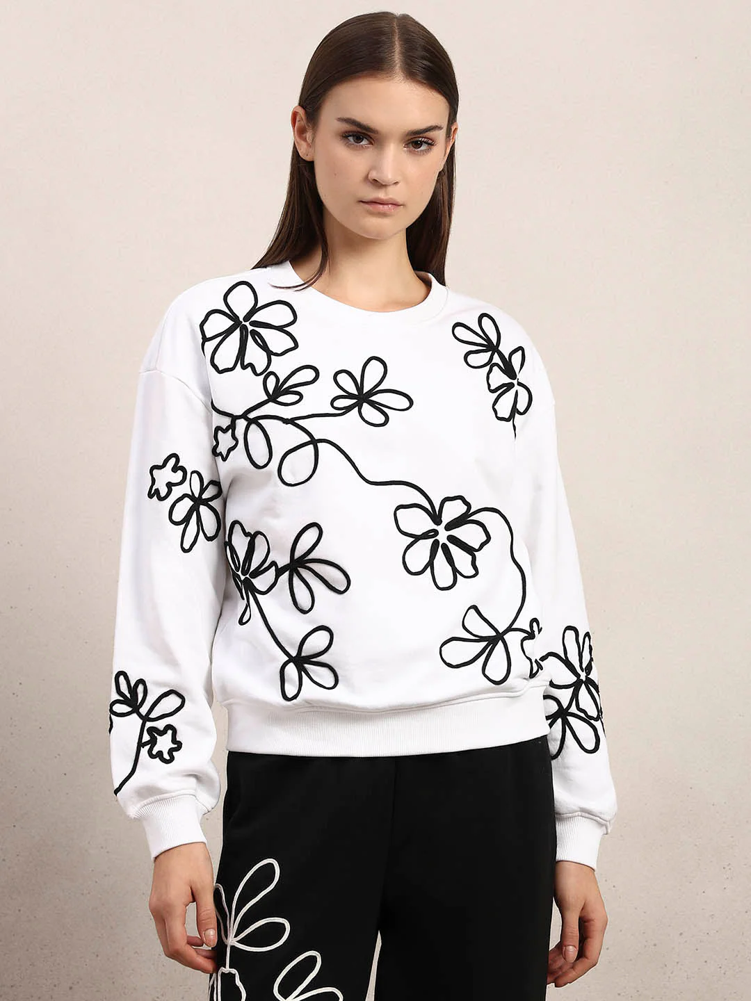 White Floral Print Sweatshirt - Image 2