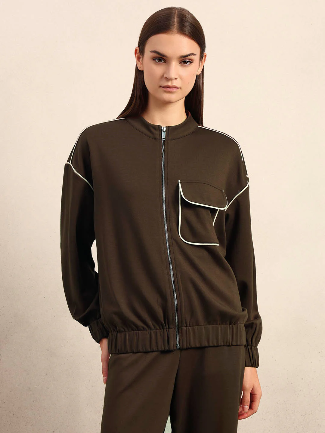 Dark Brown Zip-Up Jacket - Image 2