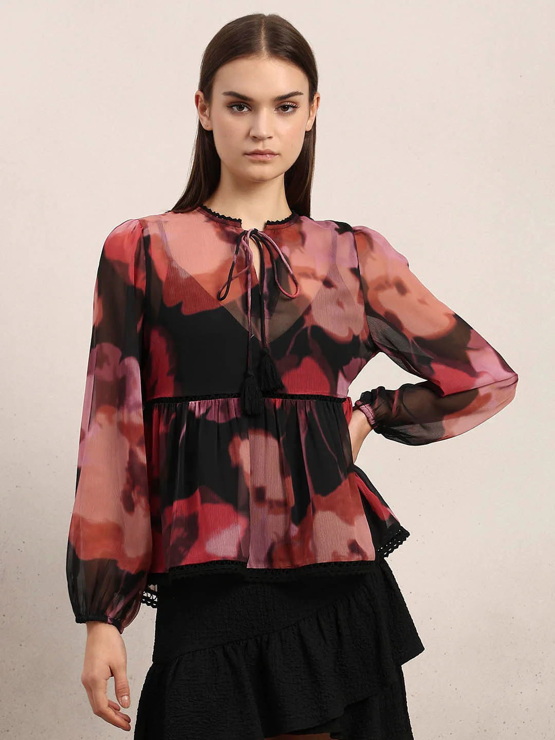 Floral Chiffon Sheer Top - Image 2