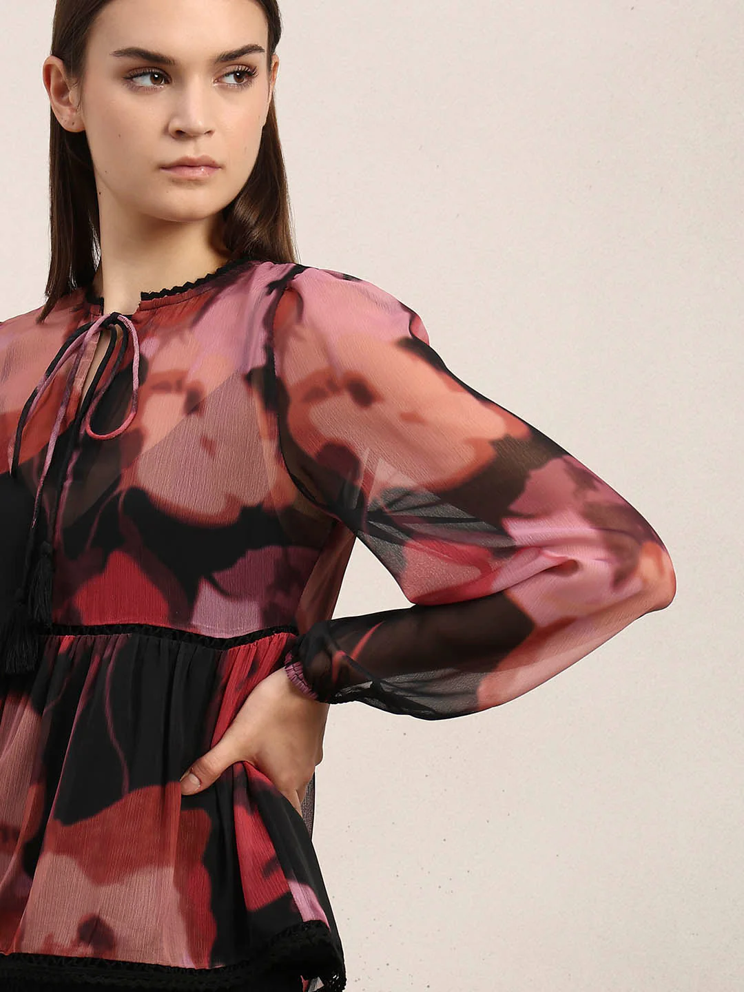 Floral Chiffon Sheer Top - Image 6