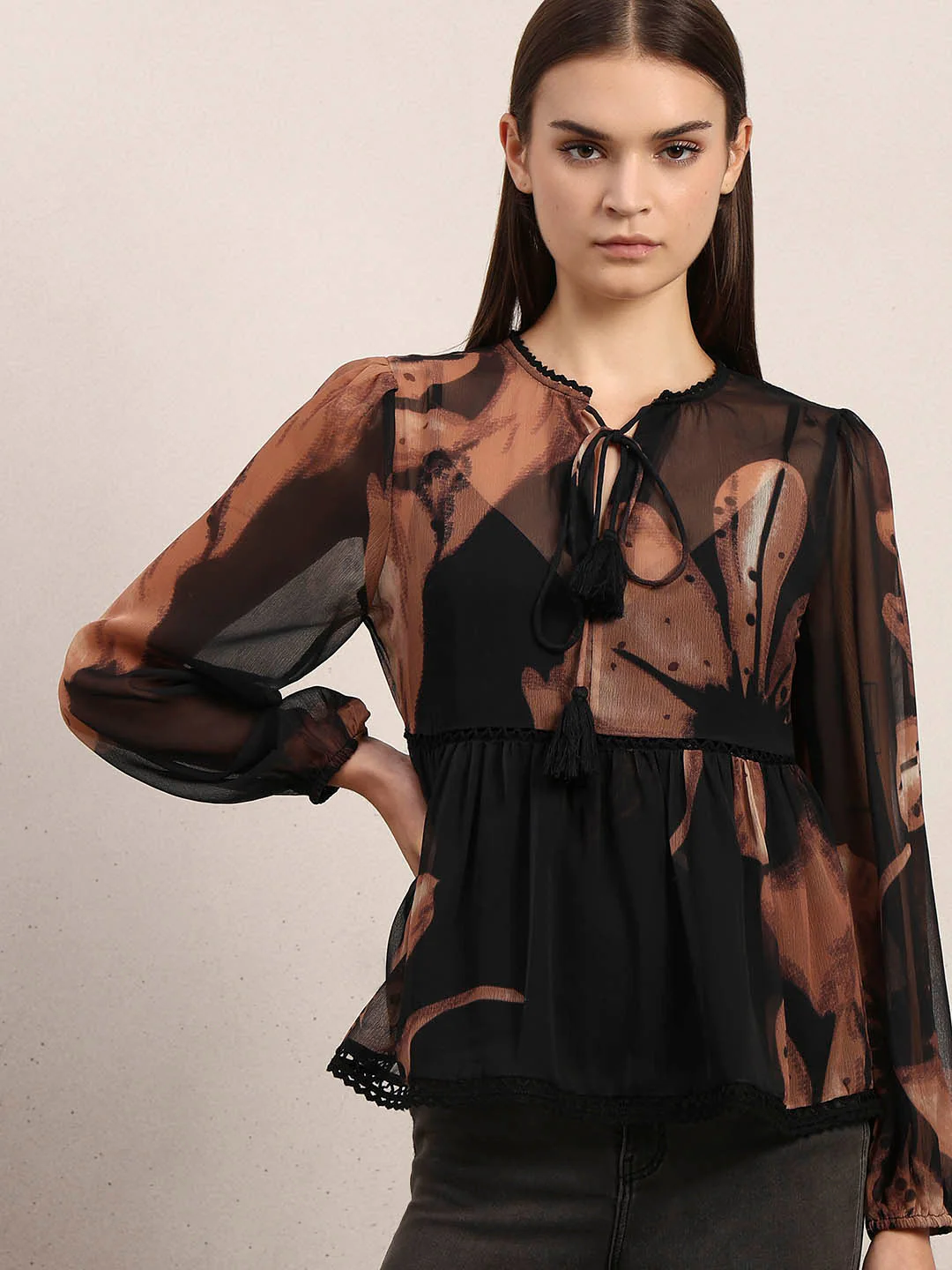 Brown & Black Chiffon Sheer Top - Image 6