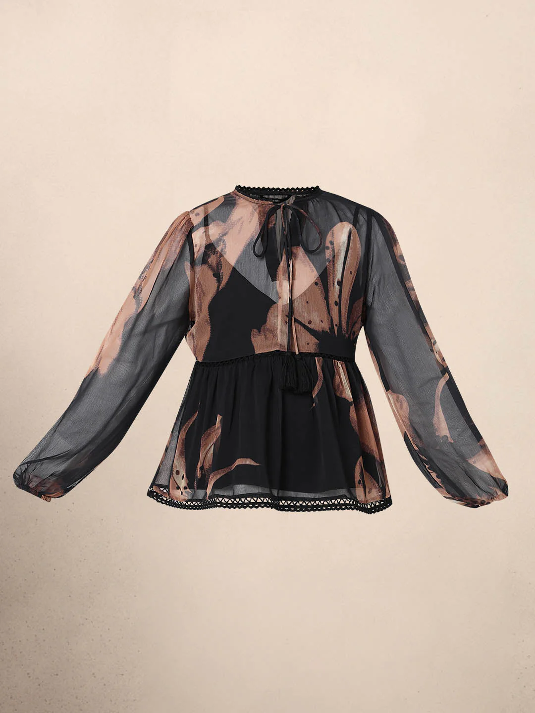 Brown & Black Chiffon Sheer Top - Image 7
