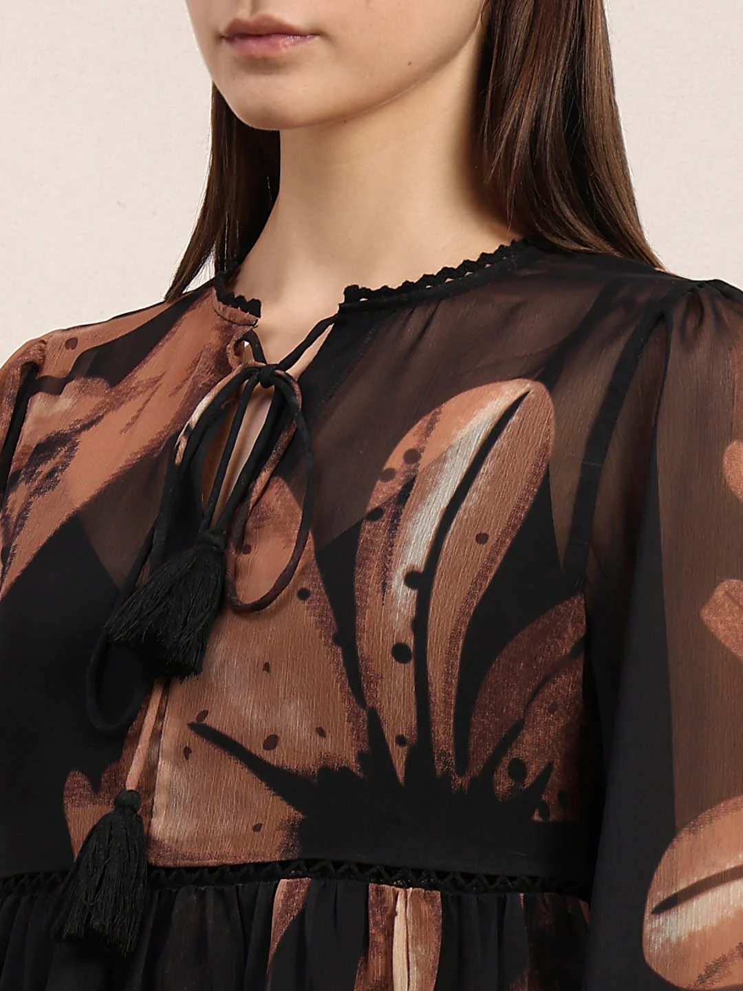Brown & Black Chiffon Sheer Top - Image 8