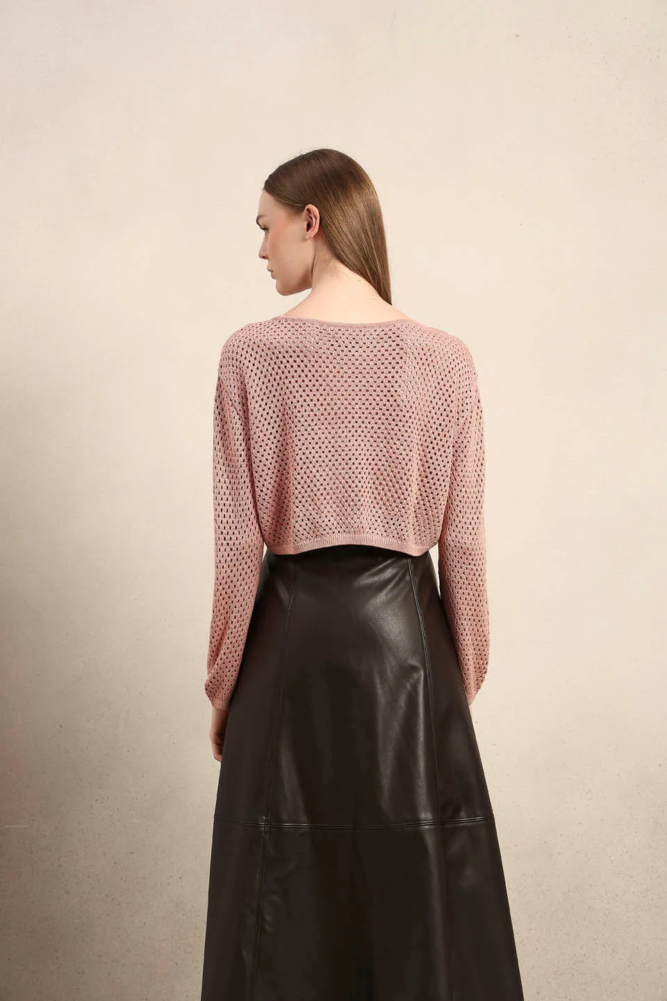 Pink Cropped Open-Knit Pullover - Image 10