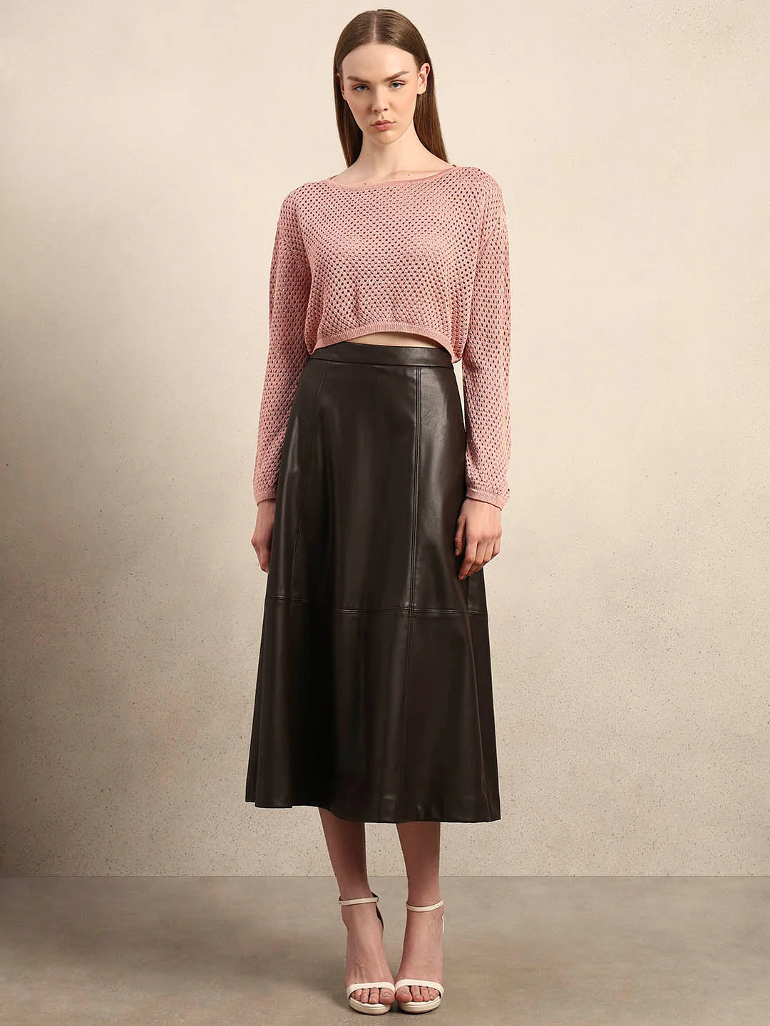 Pink Cropped Open-Knit Pullover - Image 5