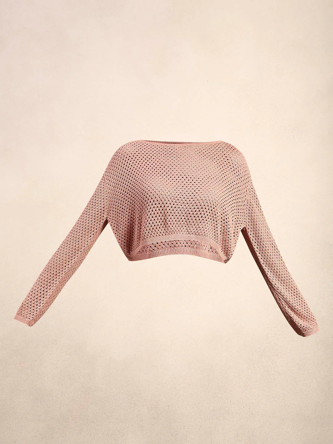 Pink Cropped Open-Knit Pullover - Image 7