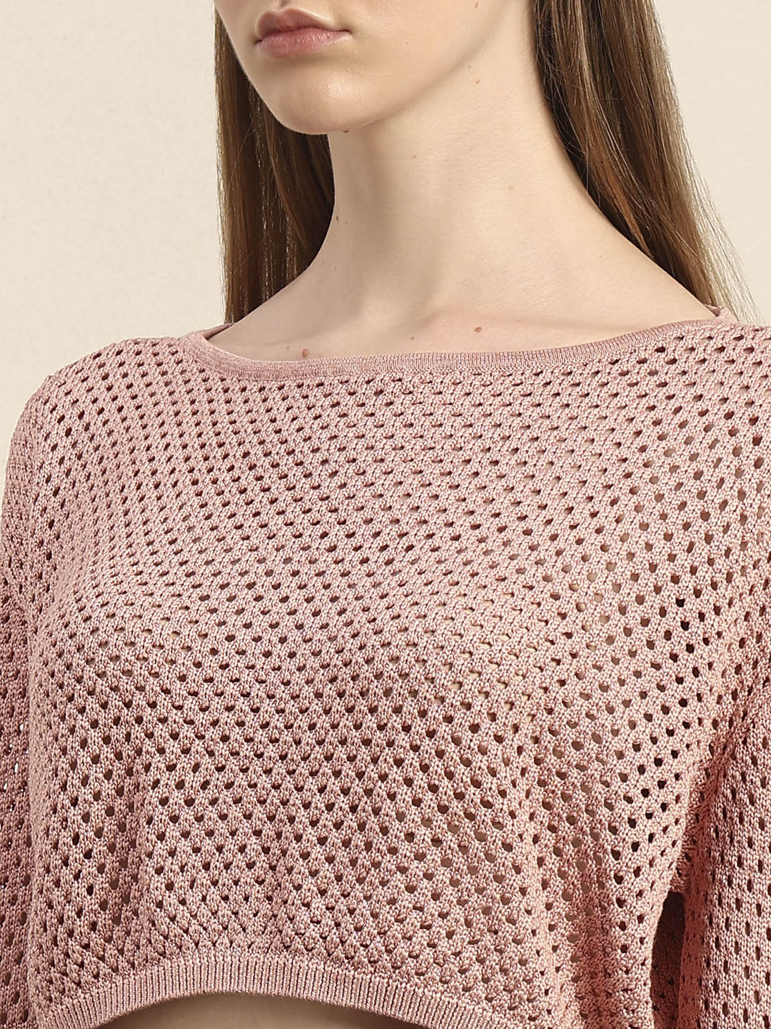 Pink Cropped Open-Knit Pullover - Image 8