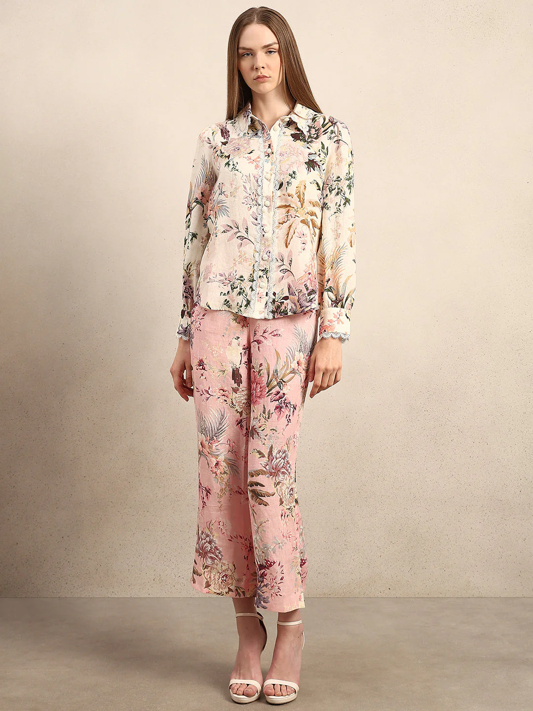 Floral Lace Trim Linen Shirt - Image 5
