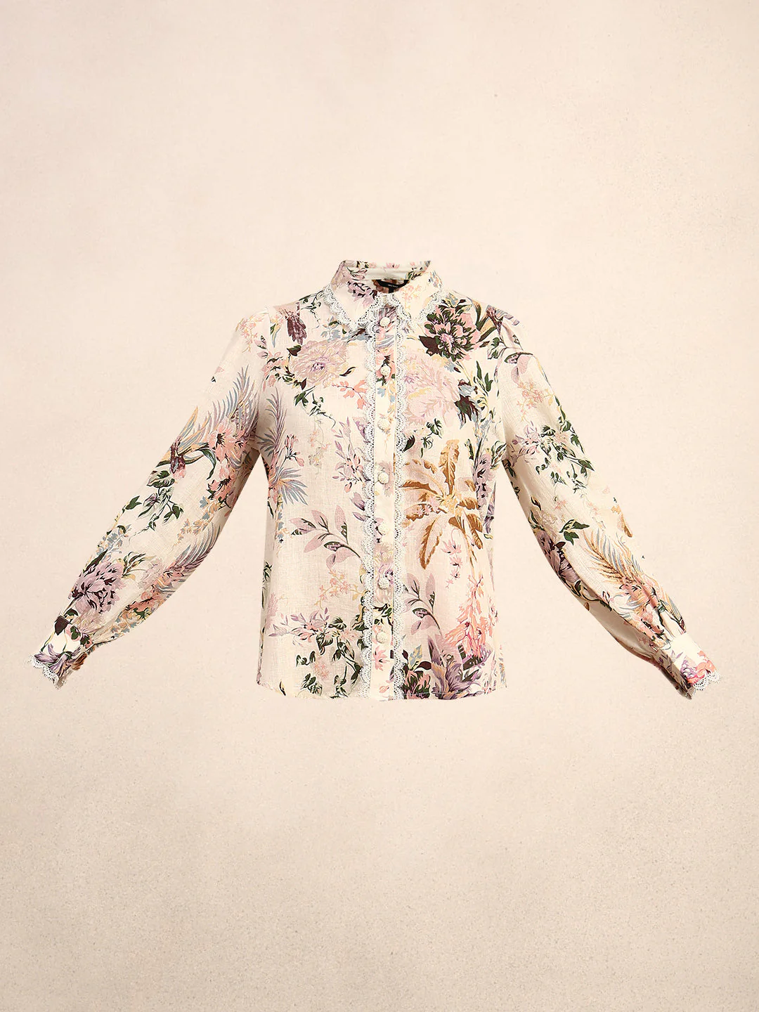 Floral Lace Trim Linen Shirt - Image 7