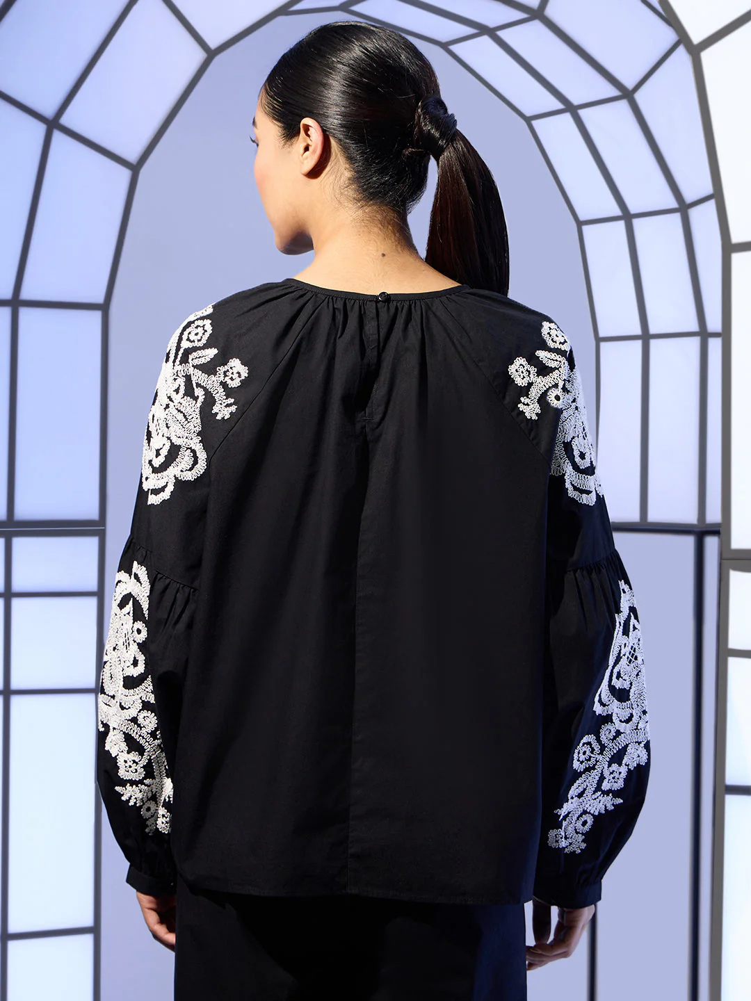 Black Embroidered Cotton Top - Image 4