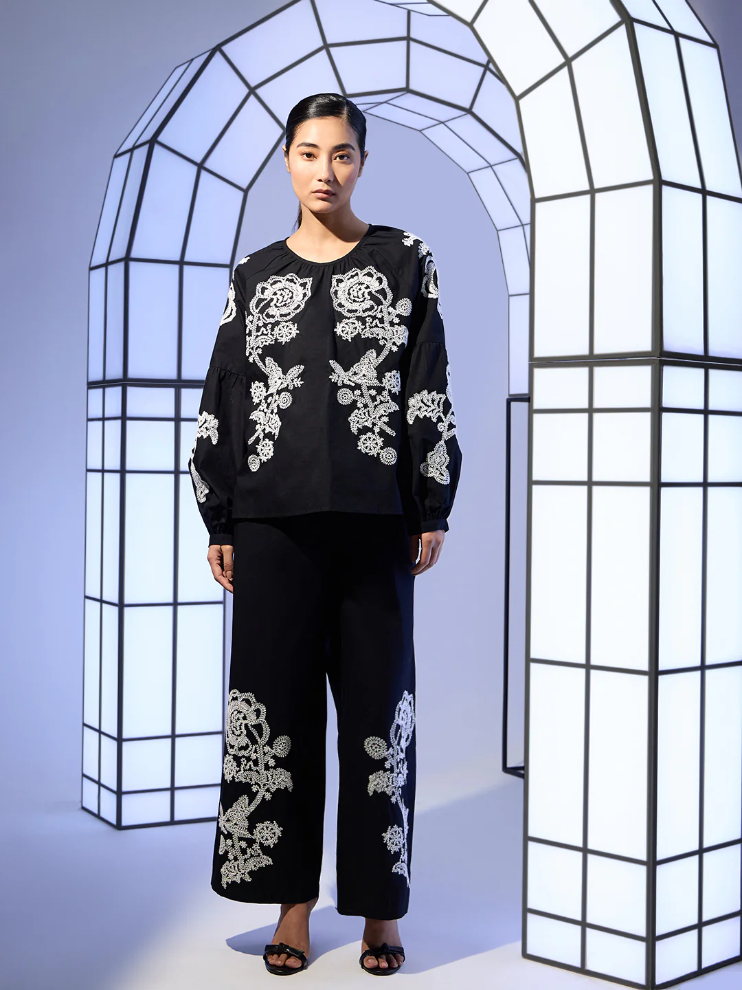 Black Embroidered Cotton Top - Image 5