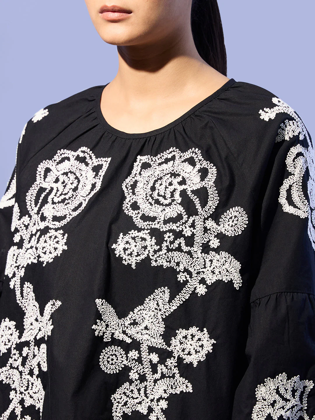 Black Embroidered Cotton Top - Image 8