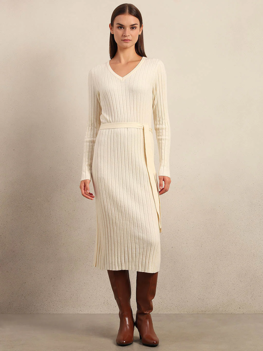 Ivory Ribbed Knit Dress - Image 2