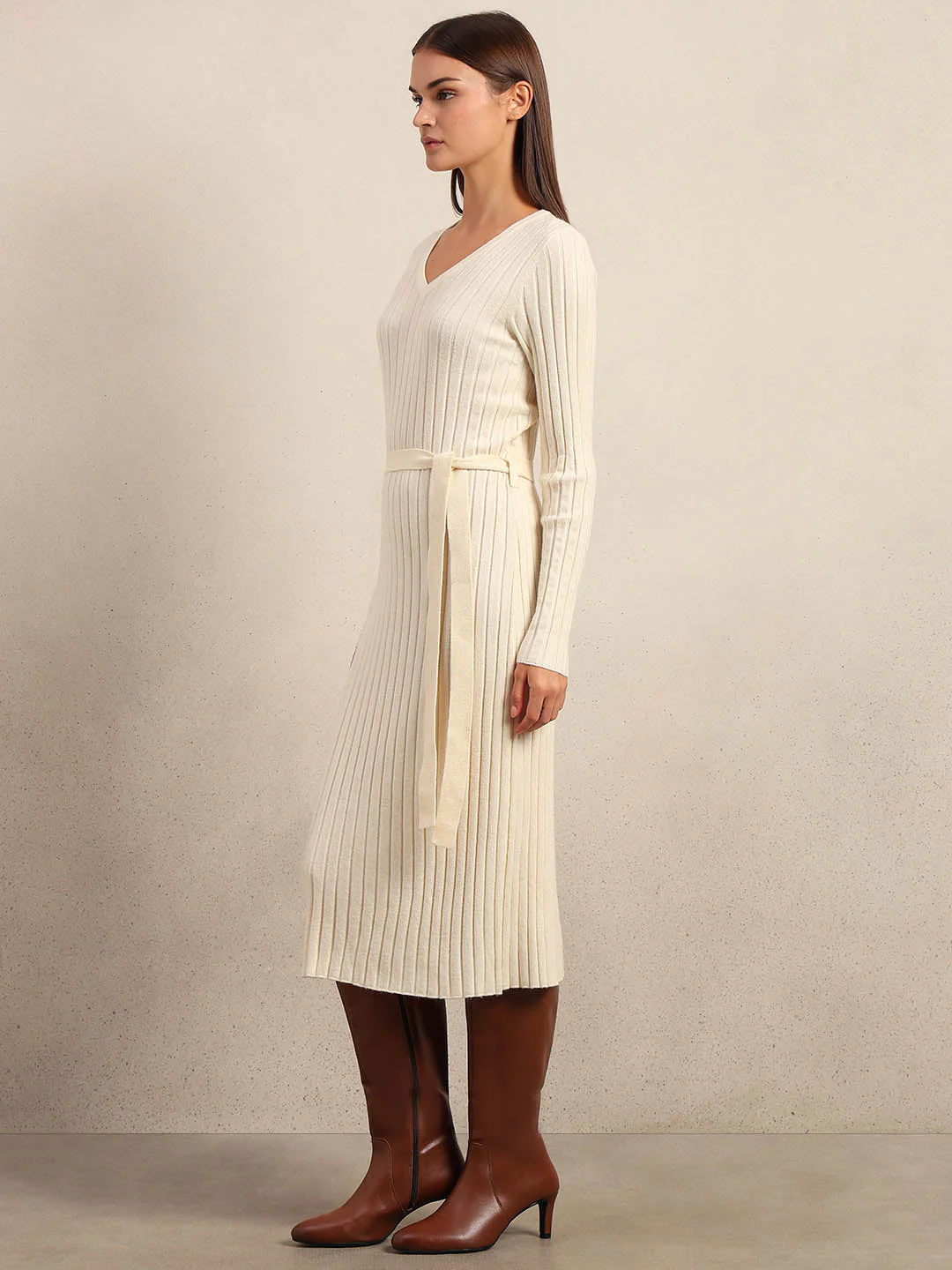 Ivory Ribbed Knit Dress - Image 3