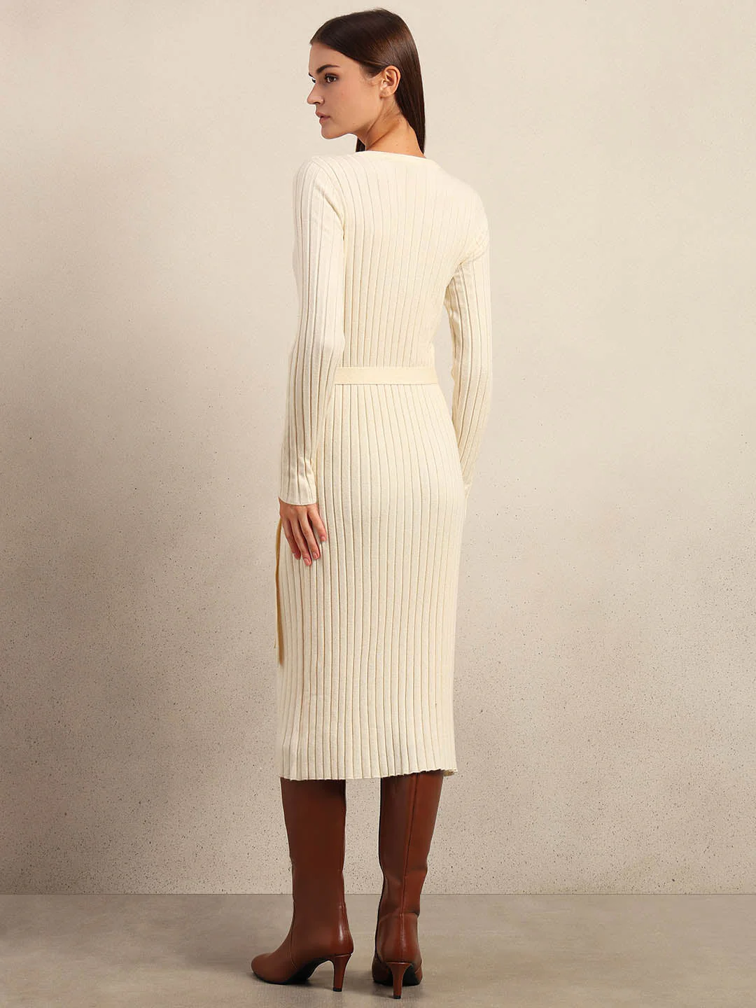 Ivory Ribbed Knit Dress - Image 4