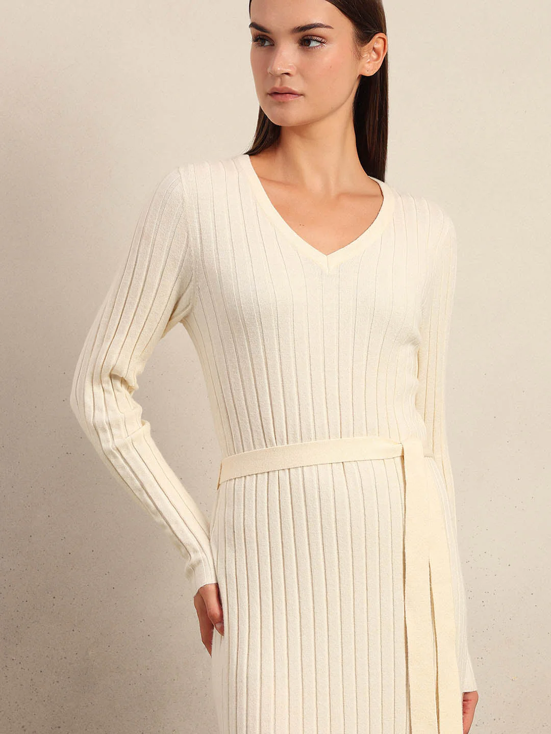 Ivory Ribbed Knit Dress - Image 5