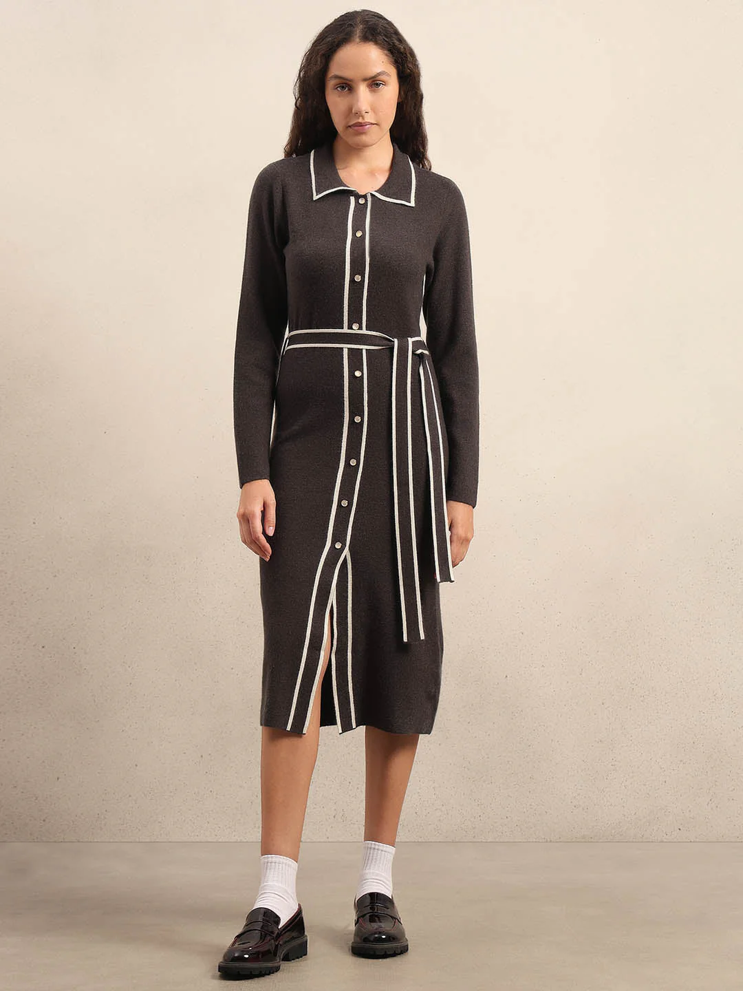 Knitted Belted Midi Dress - Image 2