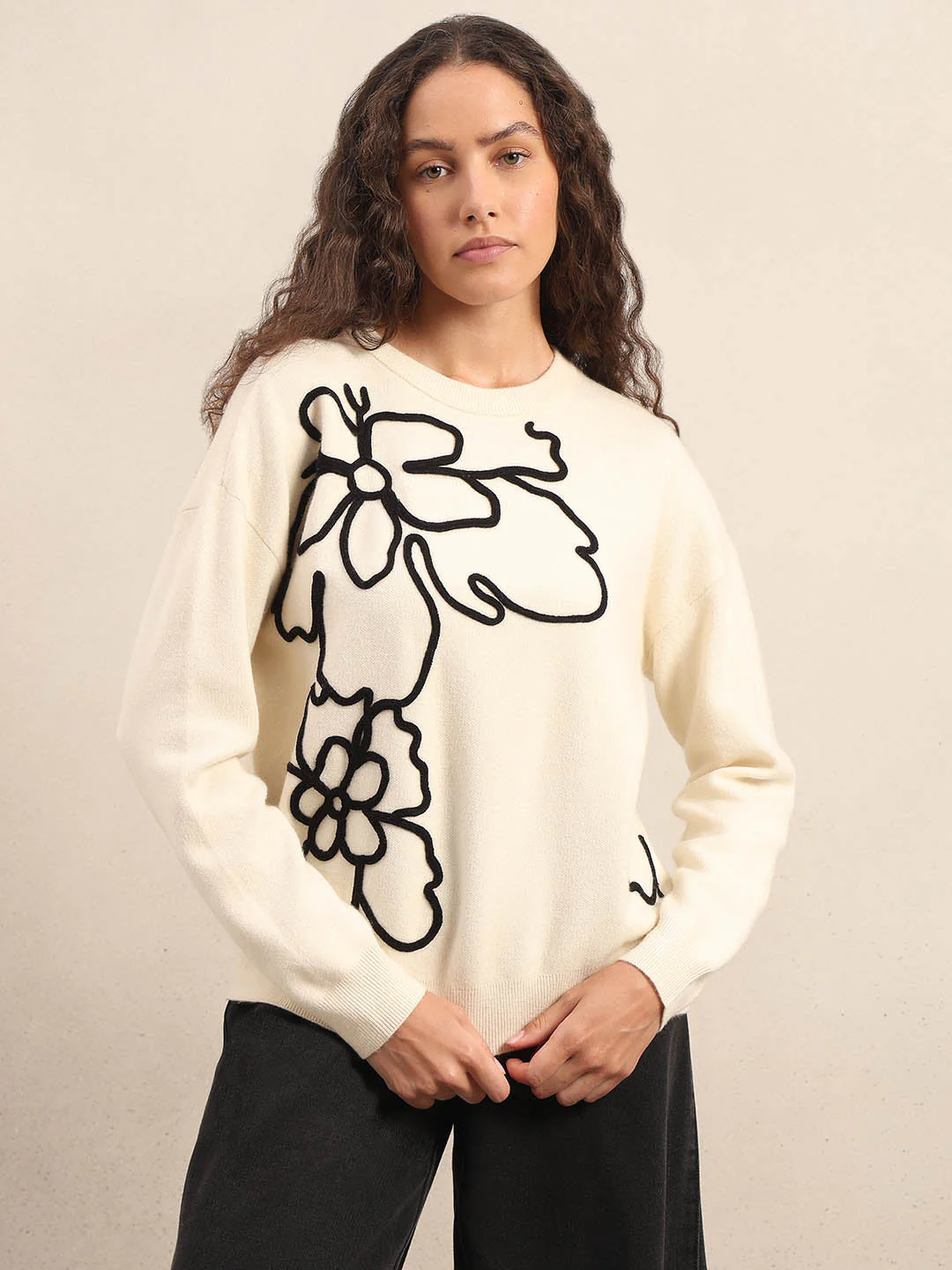 Floral Print Ivory Sweater - Image 2