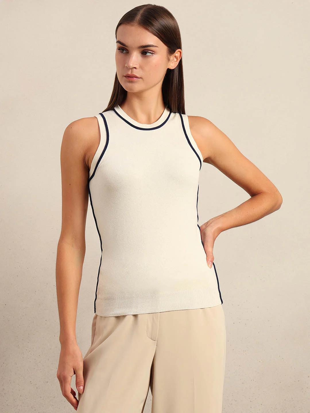 Ivory Sleeveless Knit Tank - Image 2