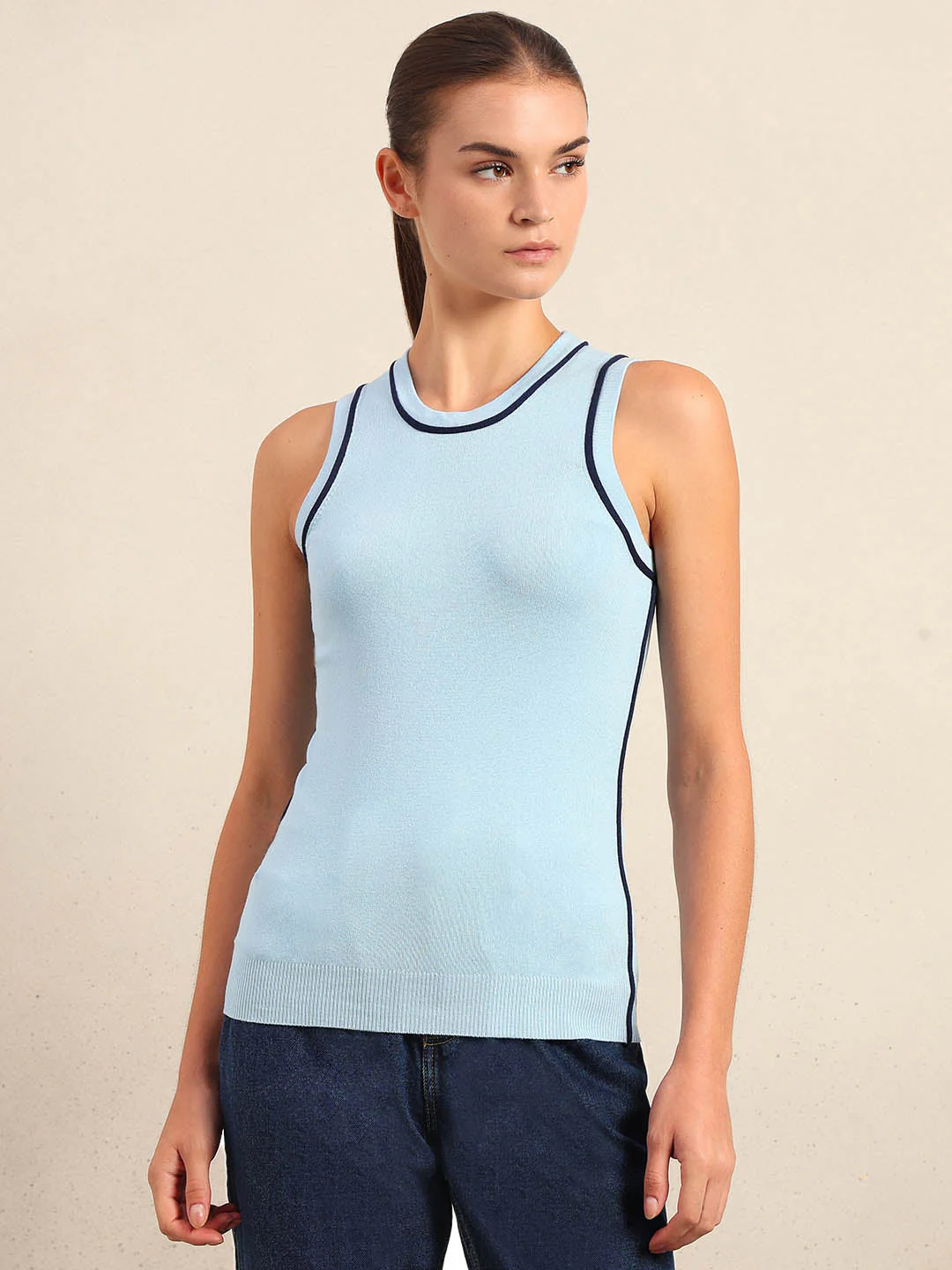 Blue Sleeveless Knit Tank - Image 2