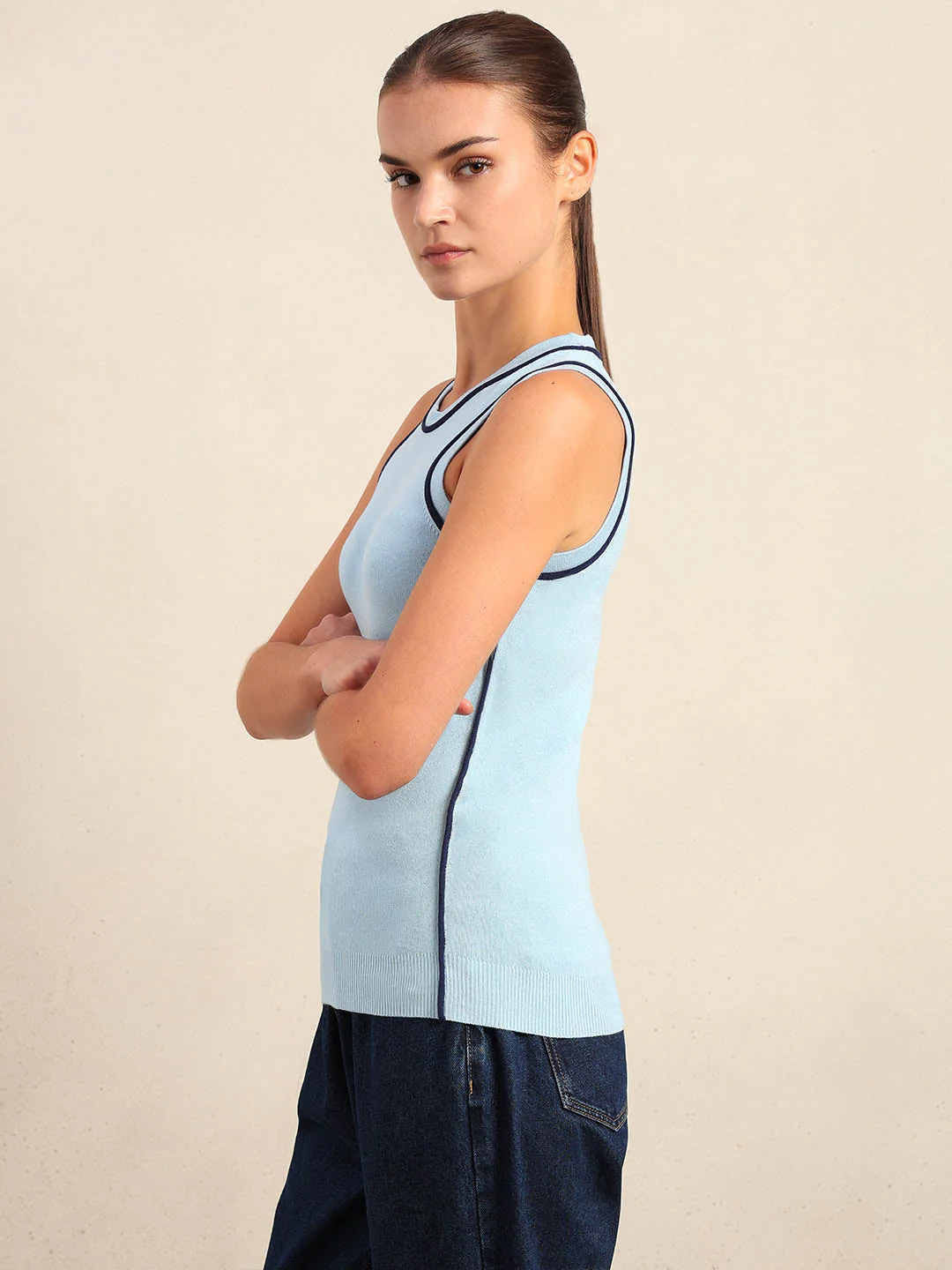 Blue Sleeveless Knit Tank - Image 3